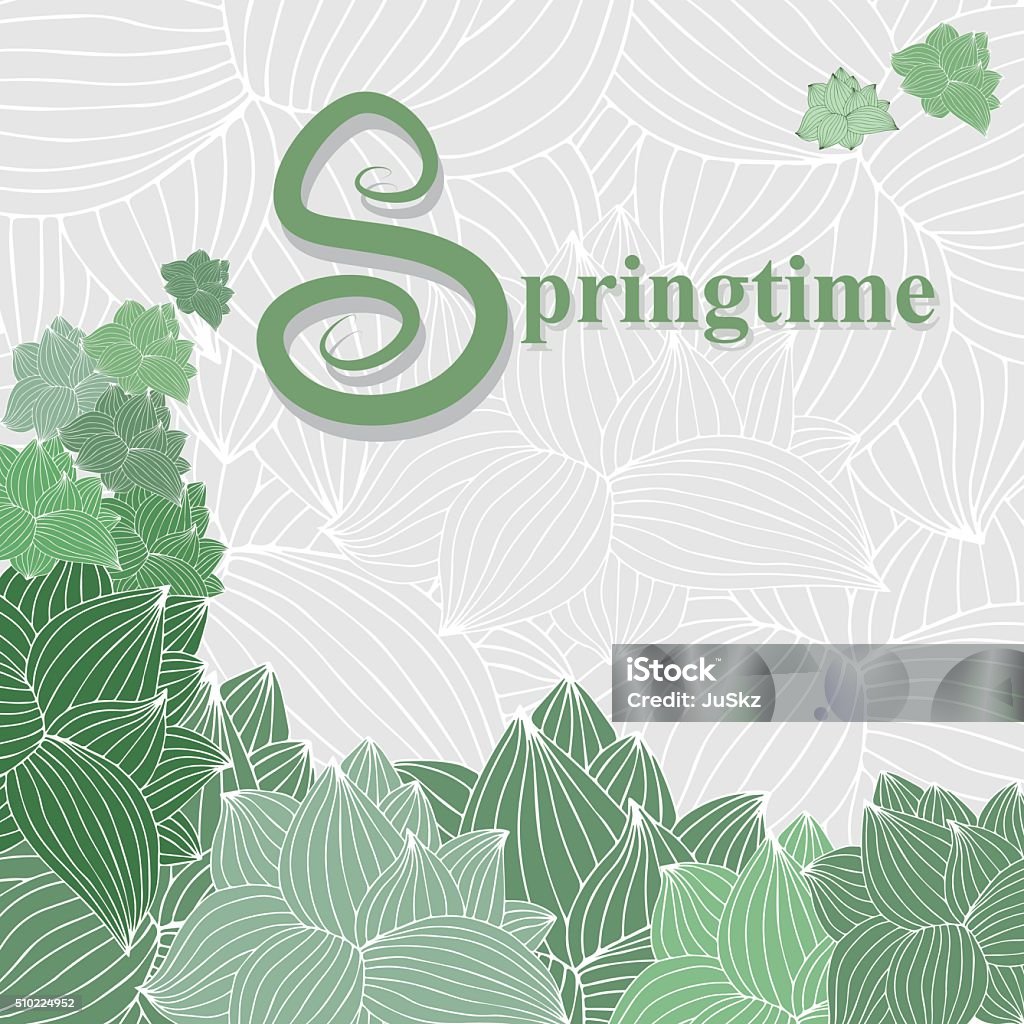 Spring Grey Background Spring Card With Green Plants On A Light Gray Background Stock ...