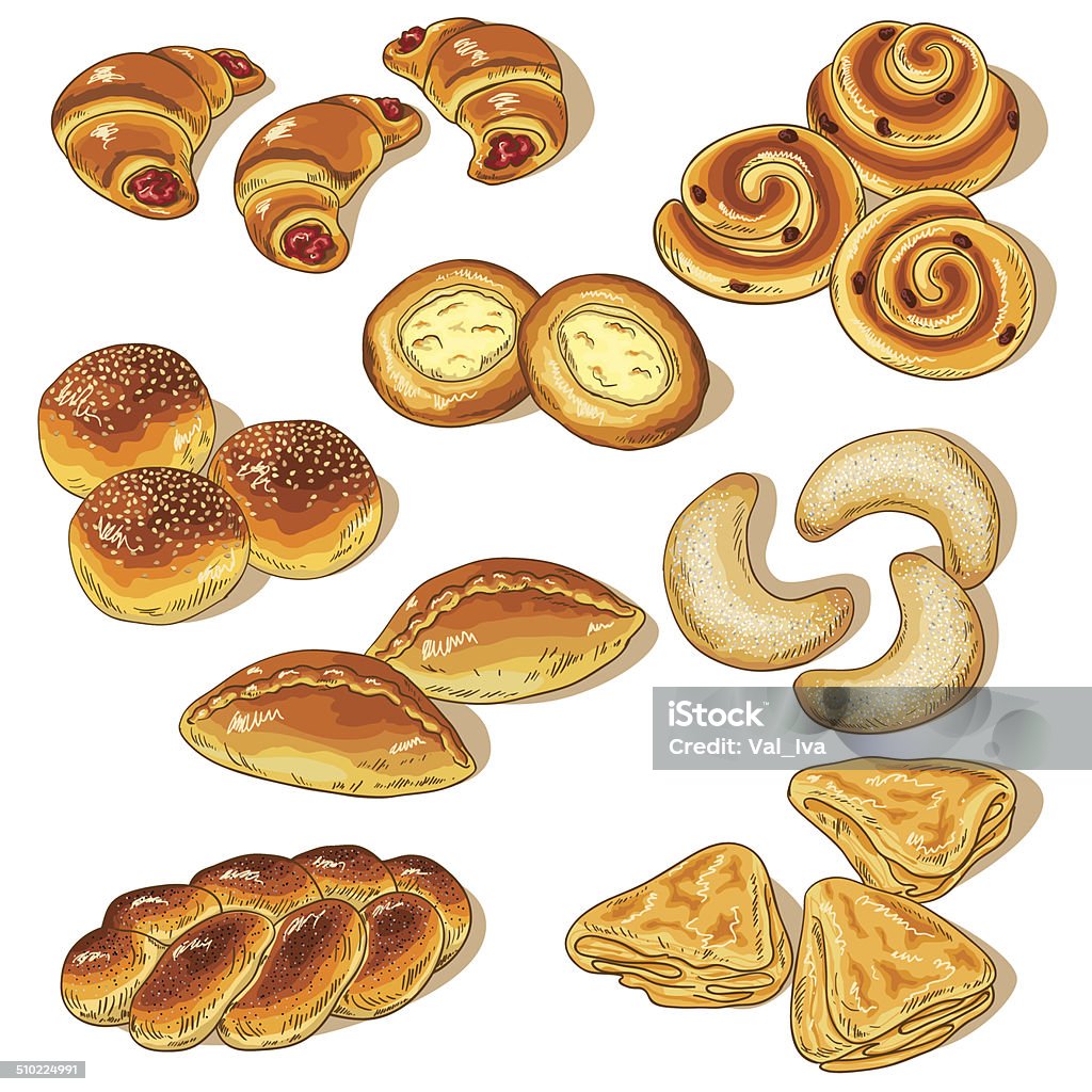 Variety of bakery Variety of bakery isolated on white. Food stock vector