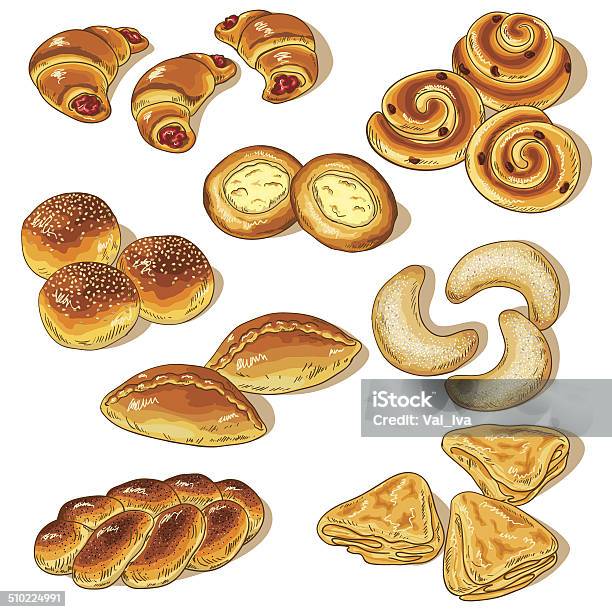 Variety Of Bakery Stock Illustration - Download Image Now - Food, Bagel, Baked Pastry Item