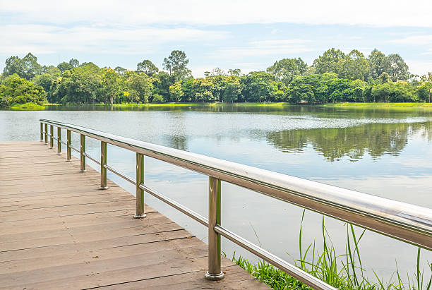 istock stainless steel bridge or pier at lake 510225349