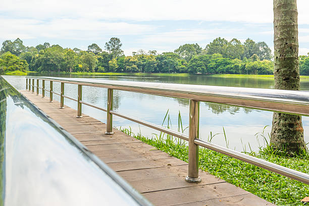istock stainless steel bridge or pier at lake 510225363