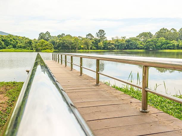 istock stainless steel bridge or pier at lake 510225369