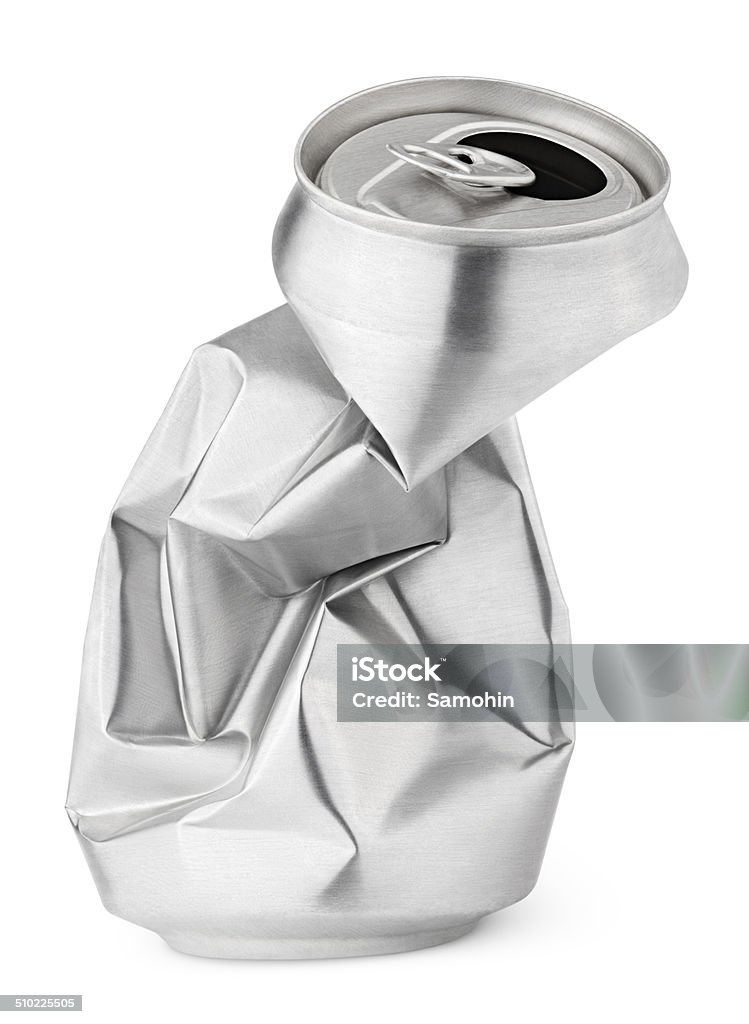 Crumpled empty soda or beer can isolated on white Crumpled empty blank beer can garbage isolated on white background with clipping path Can Stock Photo