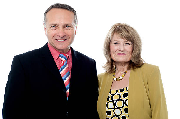 istock Senior couple posing over white background 510226187