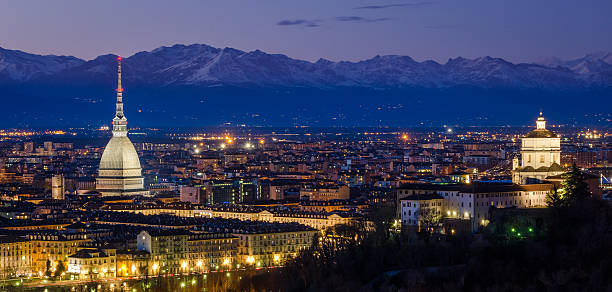 istock Turin (Torino), night panorama with Mole Antonelliana and Alps 510228553