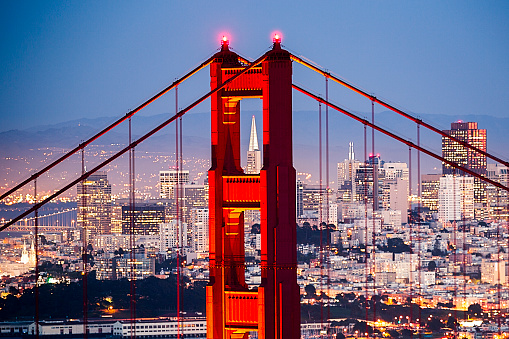 Golden Gate Bridge with San Francisco Cityscape Close up