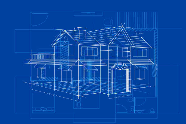 cetak biru bangunan - tempat tinggal struktur bangunan ilustrasi ilustrasi stok