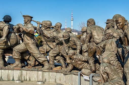 Seoul, Korea - February 6, 2016: The grounds of the War Memorial of Korea were once the headquarters of the Korean Infantry. Many experts from different fields were consulted numerous times and exhaustive research was done in order to complete the exhibits. This memorial is the largest of its kind in the world.
