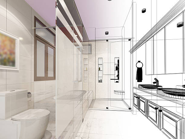 istock abstract sketch design of interior bathroom 510231702