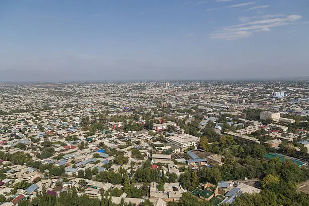 Skyline of the Kyrgyz city Osh as seen from the Sulaiman Mountain.