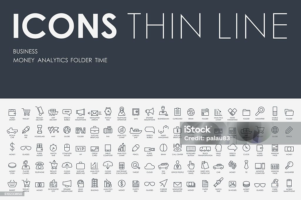 business Thin Line Icons Thin Stroke Line Icons of business on White Background Icon Symbol stock vector