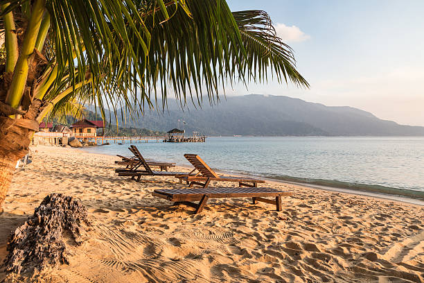 istock Long chairs on a beach in Pulau Tioman, Malaysia 510237018