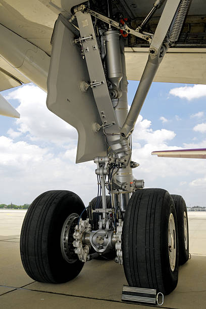 istock Close up airplane main landing gear 510241143