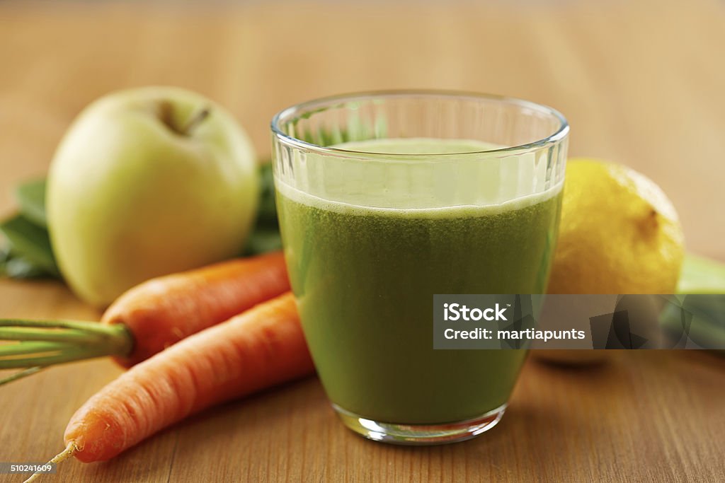 Homemade vegan green juice Homemade vegan green juice with fruit and vegetables Breakfast Stock Photo