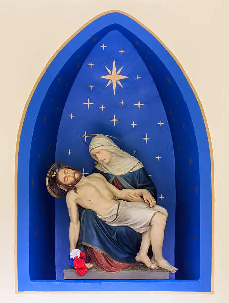 Inside of a small cemetery chapel at Mount Angel Abbey in Oregon.