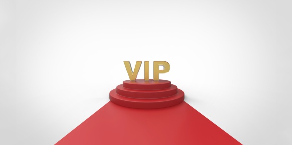 Gold VIP text on red carpet VIP way gold fence on white gray background