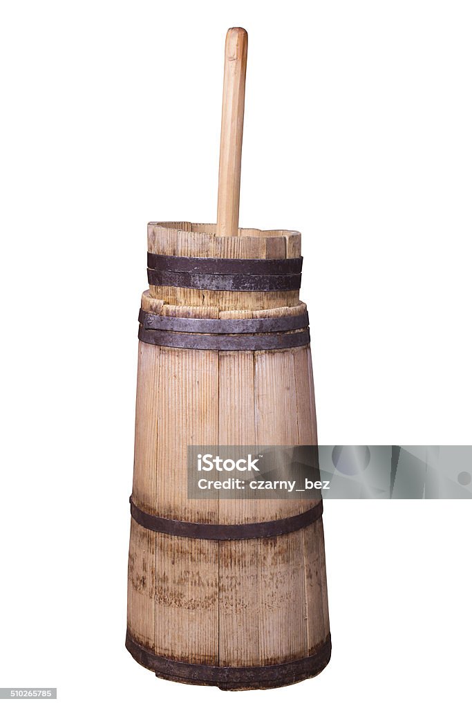 butter churn old butter churn isolated on a white background Butter Churn Stock Photo