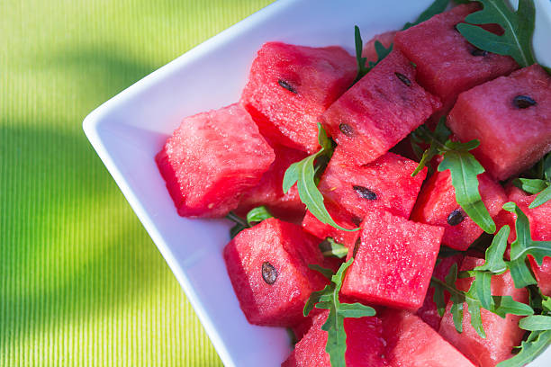 istock Delicious fresh watermelon and arugula salad 510266555