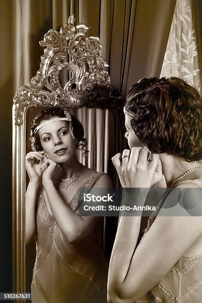 1920s Lady In Mirror Stock Photo - Download Image Now - Flapper Style, 1920-1929, Roaring Twenties Style