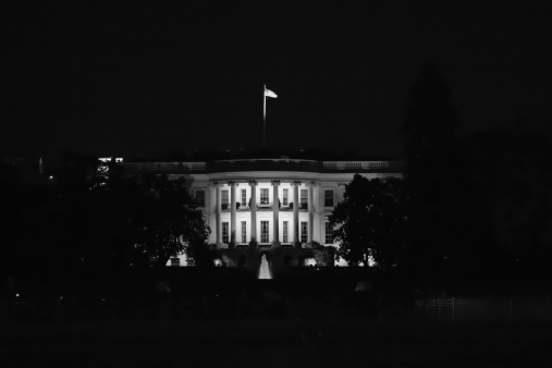 US White House, home of the United States President, at night.