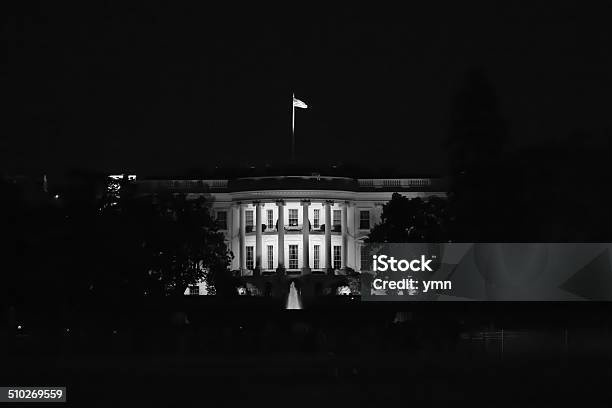 Us White House At Night In Black And White Stock Photo - Download Image Now - White House - Washington DC, Night, Black Color