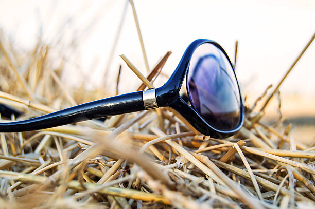 sunglasses in a haystack stock photo