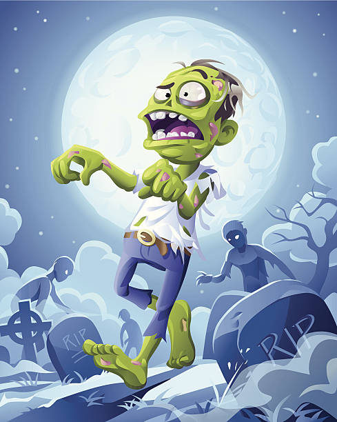 ilustraciones, imágenes clip art, dibujos animados e iconos de stock de zombie la noche - zombie halloween cemetery human hand
