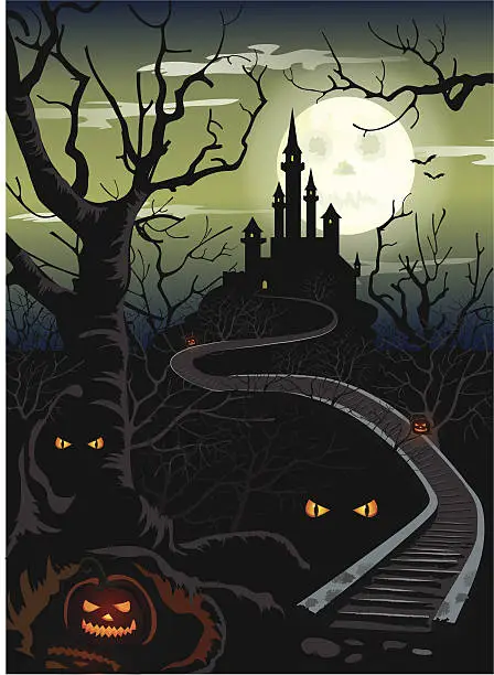 Vector illustration of Ominous Halloween castle