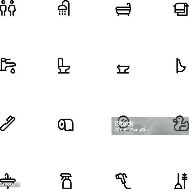 Bathroom Icons Line Stock Illustration - Download Image Now - Icon Symbol, Water, Bathroom