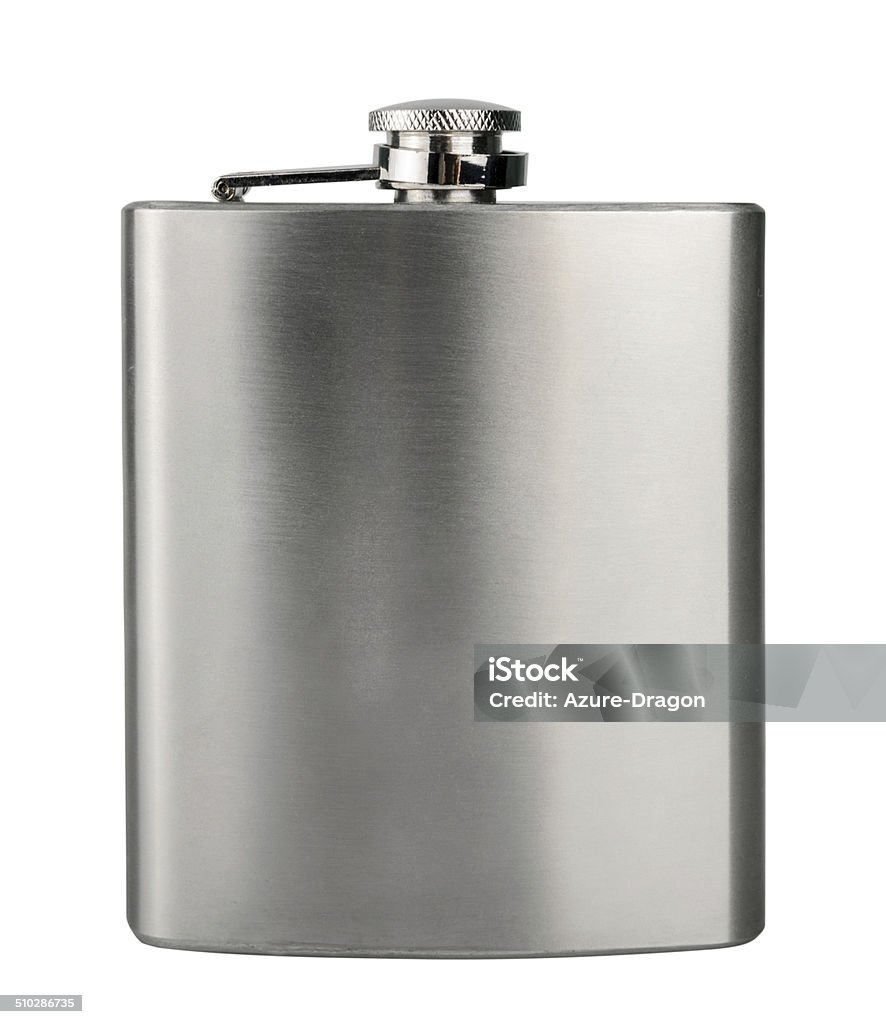 stainless hip flask isolated on a white Hip Flask Stock Photo