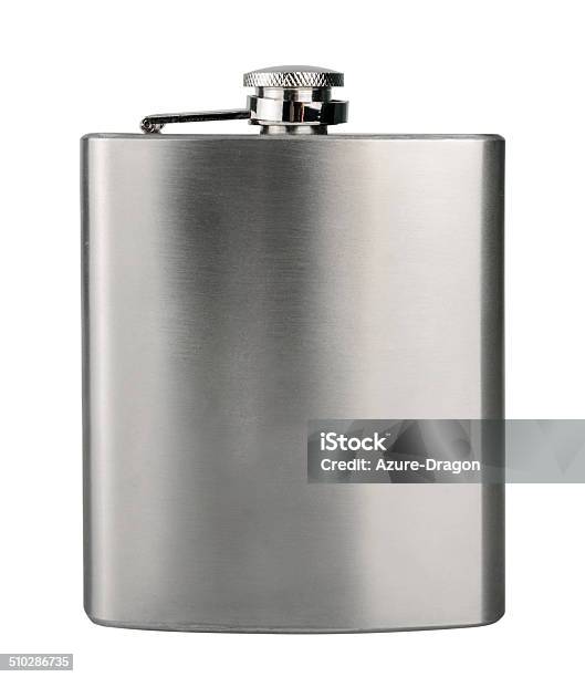 Stainless Hip Flask Isolated On A White Stock Photo - Download Image Now - Hip Flask, Insulated Drink Container, Alcohol - Drink