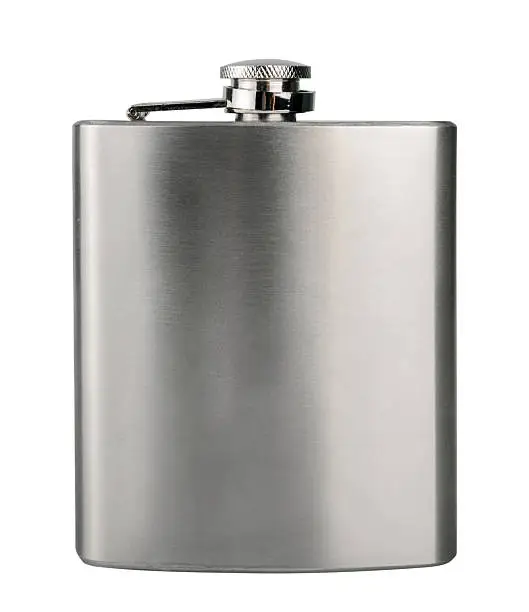 stainless hip flask isolated on a white