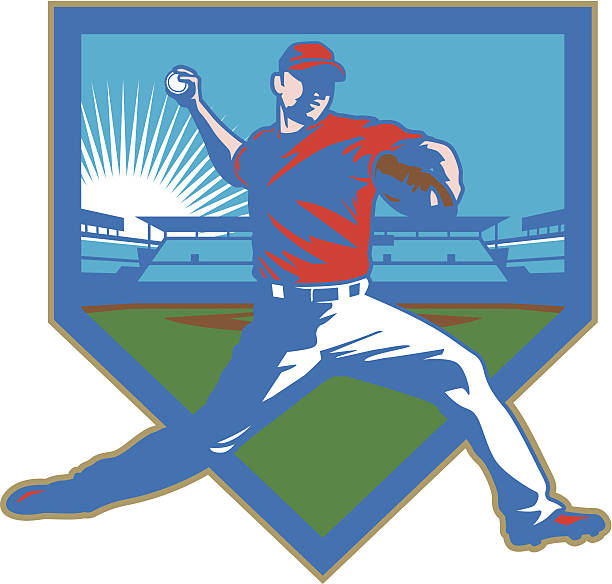 illustrazioni stock, clip art, cartoni animati e icone di tendenza di lanciatore di baseball stadium - baseballs baseball stadium athlete