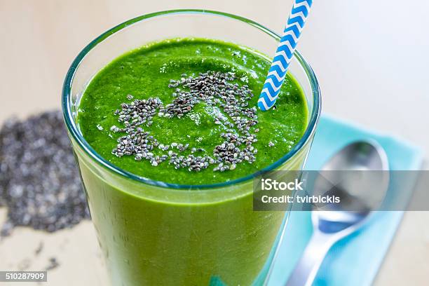 Healthy Green Juice Smoothie Drink Stock Photo - Download Image Now - Banana, Chia seed, Crucifers