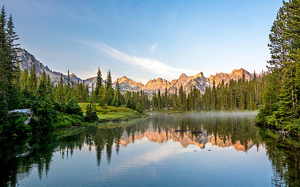 Beautiful mountain scene with a lake stock photo