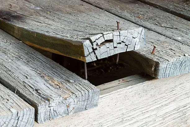 Photo of Wooden Deck Plank Warped And Curling Up