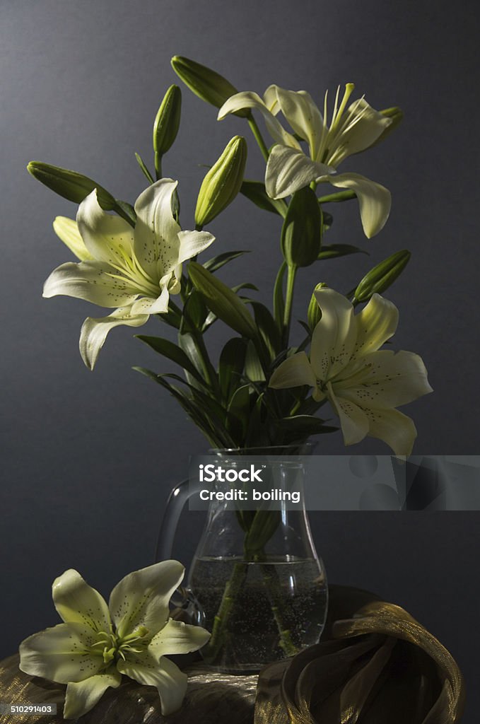 Still life with lily Still-life with a bouquet of lily flowers Arrangement Stock Photo