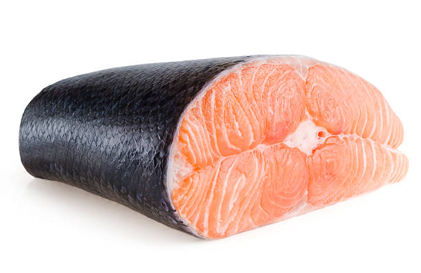 istock Slice of red fish salmon isolated on white surface 510291683