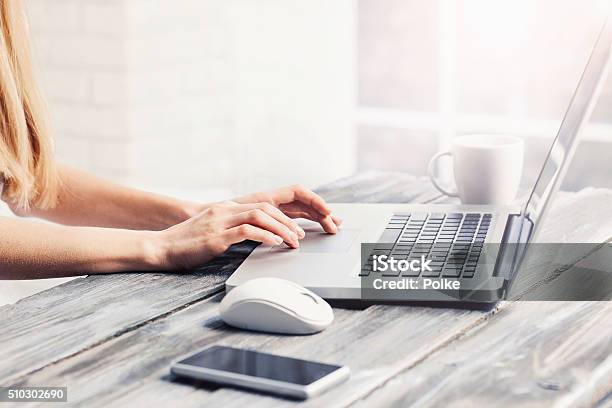Place Of Work Stock Photo - Download Image Now - Laptop, Desktop PC, Women