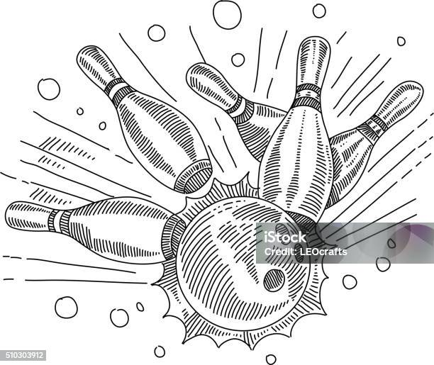 Bowling Drawing Stock Illustration - Download Image Now - Bowling Pin, Clip Art, Line Art