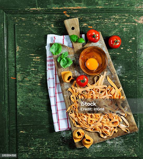 Fresh Tagliatelle Pasta On A Wooden Table Rustic Style Stock Photo - Download Image Now