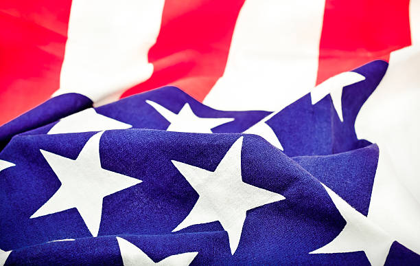 istock Selective Focus of ruffled American flag 510304162