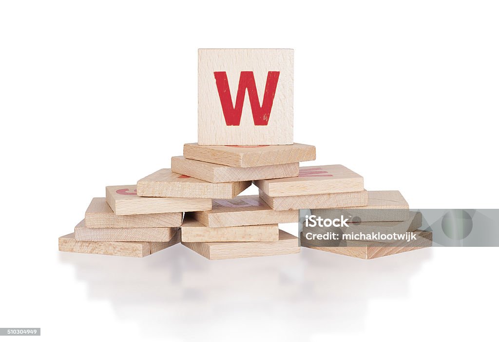 Alphabet - letter W Alphabet - abstract of vintage wooden blocks - letter W Alphabet Stock Photo