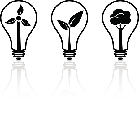 istock Black light bulbs illustrations for green electricity on white background 510304994