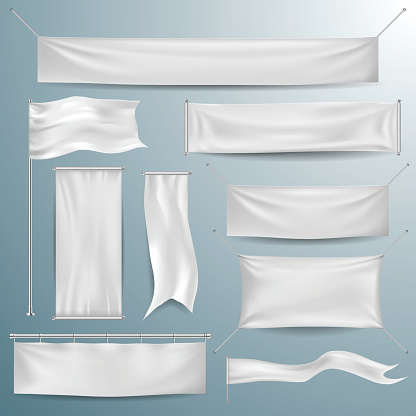 White textile banners and flags in vector