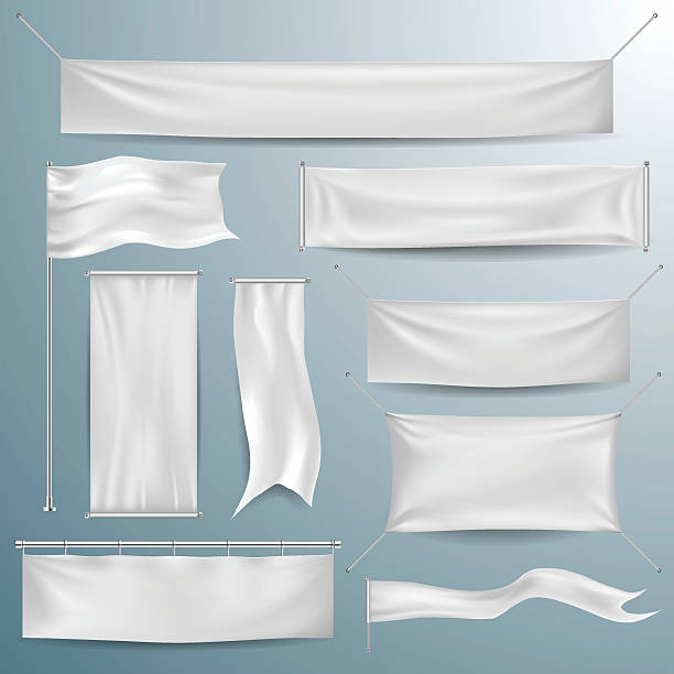 White textile banners and flags White textile banners and flags in vector blank flag stock illustrations