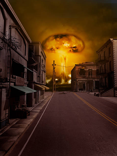 istock Nuclear explosion near the town 510306659