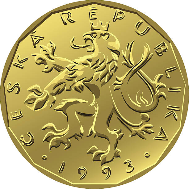 vector gold Money twenty czech crones coin gold Money twenty czech crones coin with crowned heraldic lion czech lion stock illustrations
