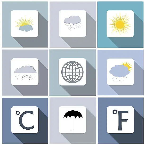 Vector illustration of Weather icon set with long shadow