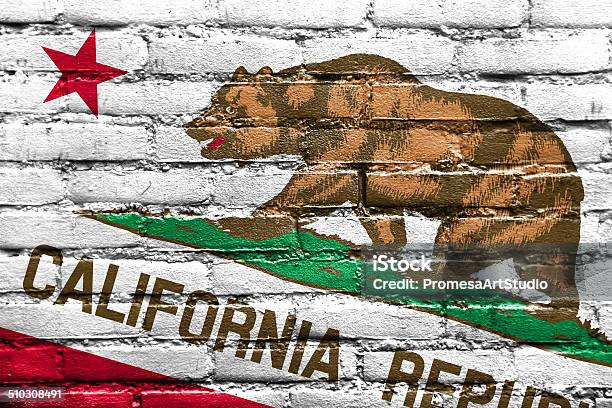 California State Flag Painted On Brick Wall Stock Photo - Download Image Now - California Flag, Animal Markings, Bear